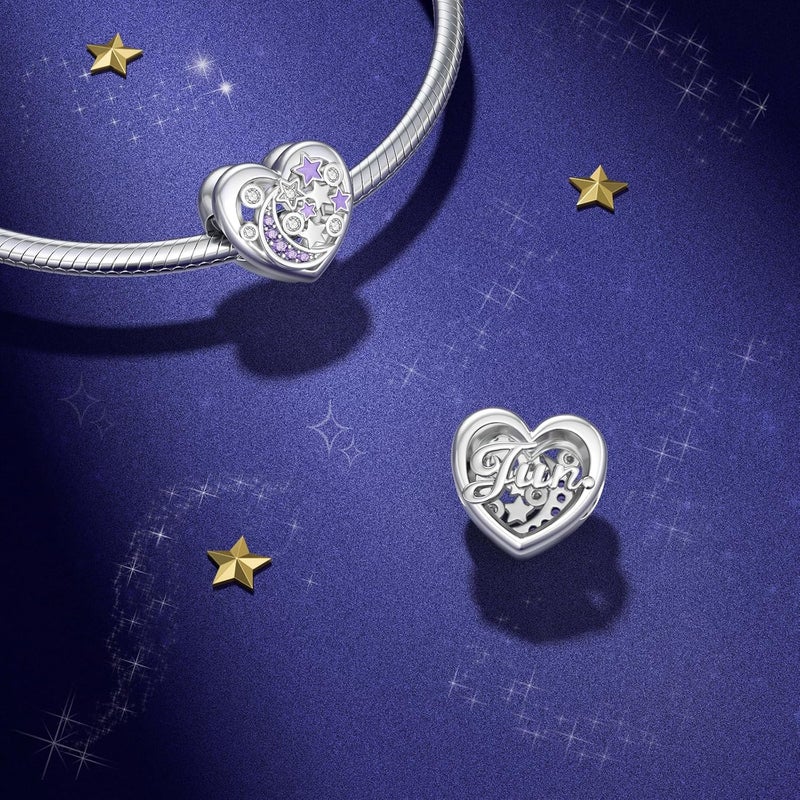 DALARAN Birthstone Charms for Charms Bracelet 925 Sterling Silver Heart Bead Happy Birthday Charms for Women - Image 3